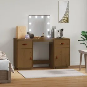 Vanity Set with LED Solid Honey Brown Pine Wood by vidaXL, Bedroom Dressers - Ref: Foro24-3107842, Price: 255,71 €, Discount: %