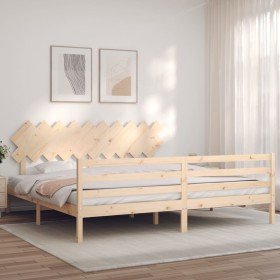 Estructura de cama con cabecero madera maciza 200x200 cm Estructura de cama con cabecero madera maciza 200x200 cm