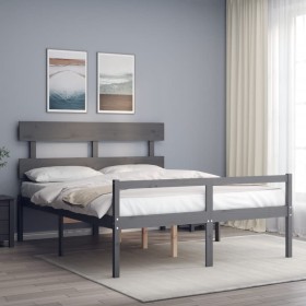 Cama de matrimonio personas mayores cabecero madera maciza gris