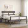Cama de matrimonio personas mayores cabecero madera maciza gris