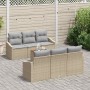Conjunto de sofá de jardín con cojín 7 pcs Beige Poliratán