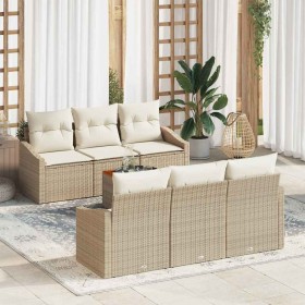 Conjunto de sofá de jardín con cojín 7 pcs Beige Poliratán