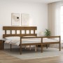 Cama personas mayores cabecero madera marrón miel 200x200 cm