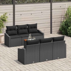 Conjunto de sofá de jardín con cojín 7 pcs Negro Poliratán