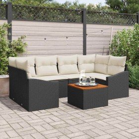 Conjunto de sofá de jardín con cojín 7 pcs Negro Poliratán