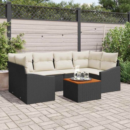 Conjunto de sofá de jardín con cojín 7 pcs Negro Poliratán