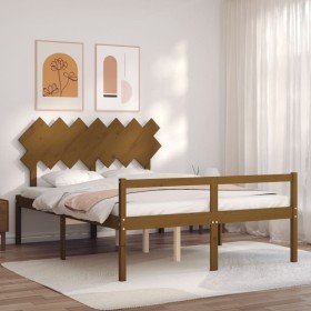 Cama de matrimonio personas mayores cabecero madera marrón miel Cama de matrimonio personas mayores cabecero madera marrón miel
