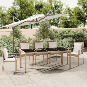 Mesa de jardín ratán beige y superficie de vidrio templado en Mesas de jardín | Comprar online en Foro24