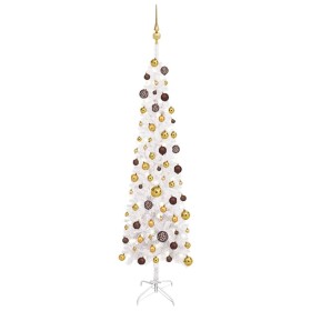 Árbol Navidad artificial delgado con LEDs y bolas blanco 180 cm