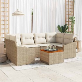 Conjunto de sofá de jardín con cojín 7 pcs Beige Poliratán