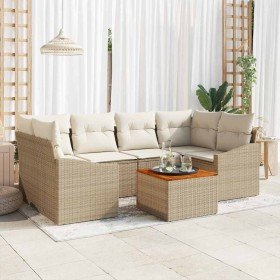 Conjunto de sofá de jardín con cojín 7 pcs Beige Poliratán en Conjuntos de jardín | Comprar online en Foro24