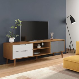 Mueble de TV MOLDE madera maciza de pino marrón 158x40x49 cm