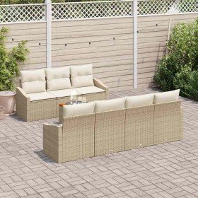 Conjunto de sofá de jardín con cojín 8 pcs Beige Poliratán