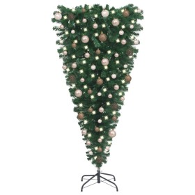 Árbol de Navidad artificial invertido con LEDs y bolas 150 cm