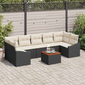 Conjunto de sofá de jardín con cojín 8 pcs Negro Poliratán