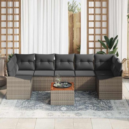 Conjunto de sofá de jardín con cojín 8 pcs Gris Poliratán