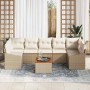 Conjunto de sofá de jardín con cojín 8 pcs Beige Poliratán