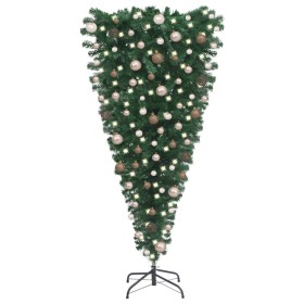Árbol de Navidad artificial invertido con luces y bolas 240 cm