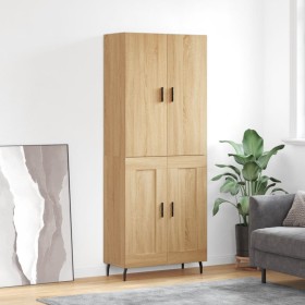 Aparador alto madera contrachapada color roble 69,5x34x180 cm