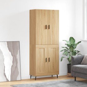 Aparador alto madera contrachapada color roble 69,5x34x180 cm