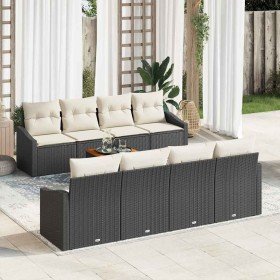 Conjunto de sofá de jardín con cojín 9 pcs Negro Poliratán