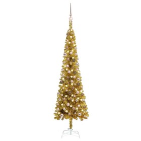 Set de árbol de Navidad estrecho con LED y bola dorado 180 cm