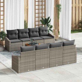 Conjunto de sofá de jardín con cojín 9 pcs Gris Poliratán