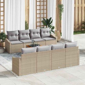 Conjunto de sofá de jardín con cojín 9 pcs Beige Poliratán