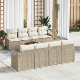 Conjunto de sofá de jardín con cojín 9 pcs Beige Poliratán