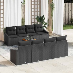 Conjunto de sofá de jardín con cojín 9 pcs Negro Poliratán