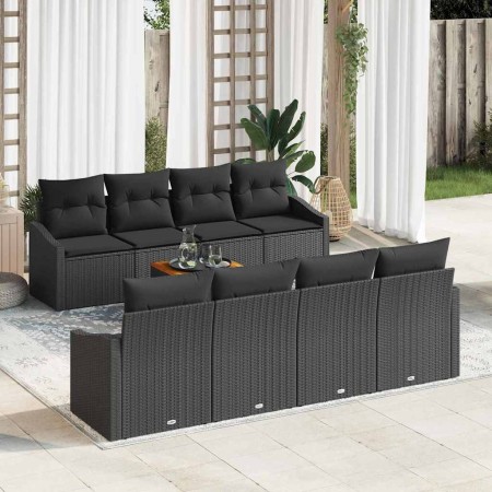Conjunto de sofá de jardín con cojín 9 pcs Negro Poliratán