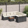 Conjunto de sofá de jardín con cojín 9 pcs Negro Poliratán