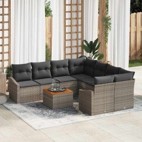 Conjunto de sofá de jardín con cojín 9 pcs Gris Poliratán Conjunto de sofá de jardín con cojín 9 pcs Gris Poliratán