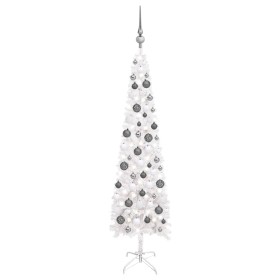 Árbol Navidad artificial delgado con LEDs y bolas blanco 120 cm