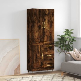 Aparador alto madera contrachapada roble ahumado 69,5x34x180 cm