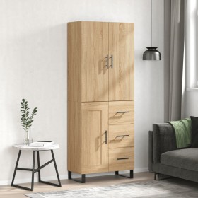Aparador alto madera contrachapada color roble 69,5x34x180 cm
