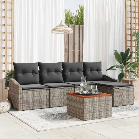 Conjunto de sofá de jardín con cojín 6 pcs Gris Poliratán