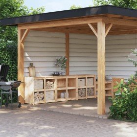 Muebles de cocina de exterior 3 piezas madera maciza de pino