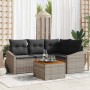 Conjunto de sofá de jardín con cojín 5 pcs Gris Poliratán