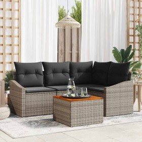 Conjunto de sofá de jardín con cojín 5 pcs Gris Poliratán