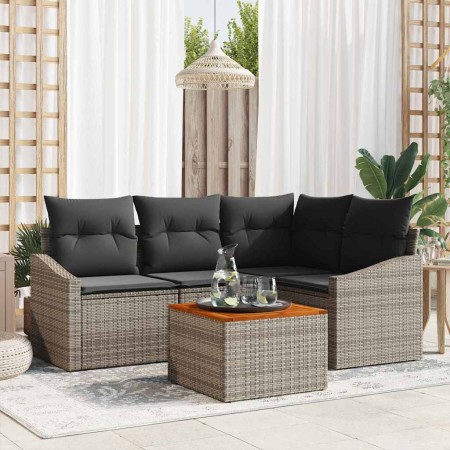 Conjunto de sofá de jardín con cojín 5 pcs Gris Poliratán