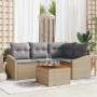 Conjunto de sofá de jardín con cojín 5 pcs Beige Poliratán