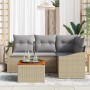 Conjunto de sofá de jardín con cojín 5 pcs Beige Poliratán