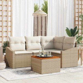 Conjunto de sofá de jardín con cojín 5 pcs Beige Poliratán