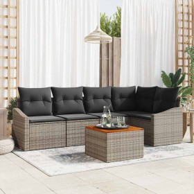 Conjunto de sofá de jardín con cojín 6 pcs Gris Poliratán