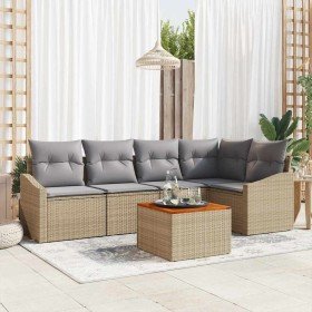Conjunto de sofá de jardín con cojín 6 pcs Beige Poliratán