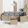 Conjunto de sofá de jardín con cojín 6 pcs Beige Poliratán