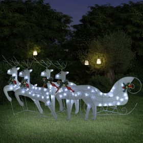 Decoración navideña de renos y trineo de jardín blanco 100 LEDs