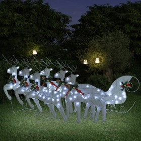 Decoración navideña de renos y trineo de jardín blanco 140 LEDs