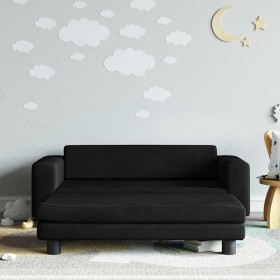Sofá para niños con reposapiés terciopelo negro 100x50x30 cm